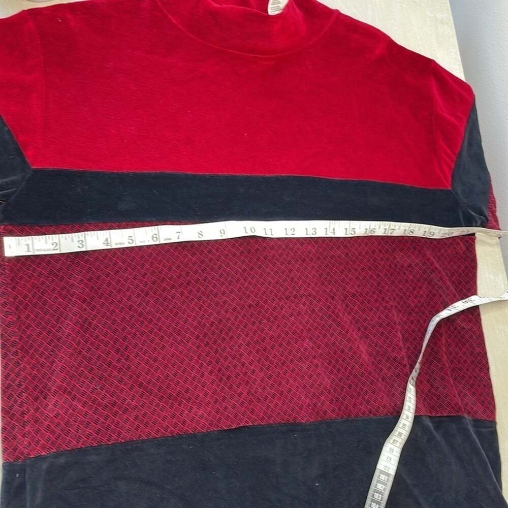 Vintage Grannycore Striped Mockneck Velour Sweatshirt Blouse - Picture 3 of 6